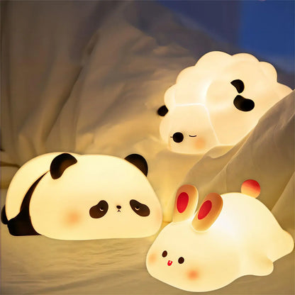 LED Night Lights Cute Sheep Panda Rabbit Silicone Lamp