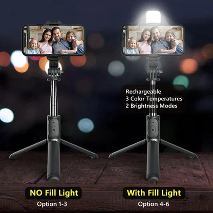 3 in 1 Wireless Selfie Stick Tripod with Flash Light